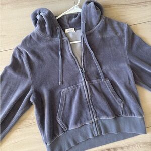 brandy melville john galt cropped velour zip up hoodie sweater